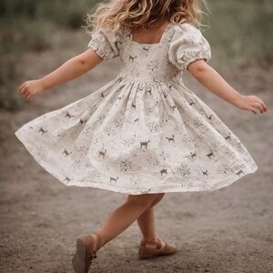 Rylee + Cru Cream Dress with Deer Pattern